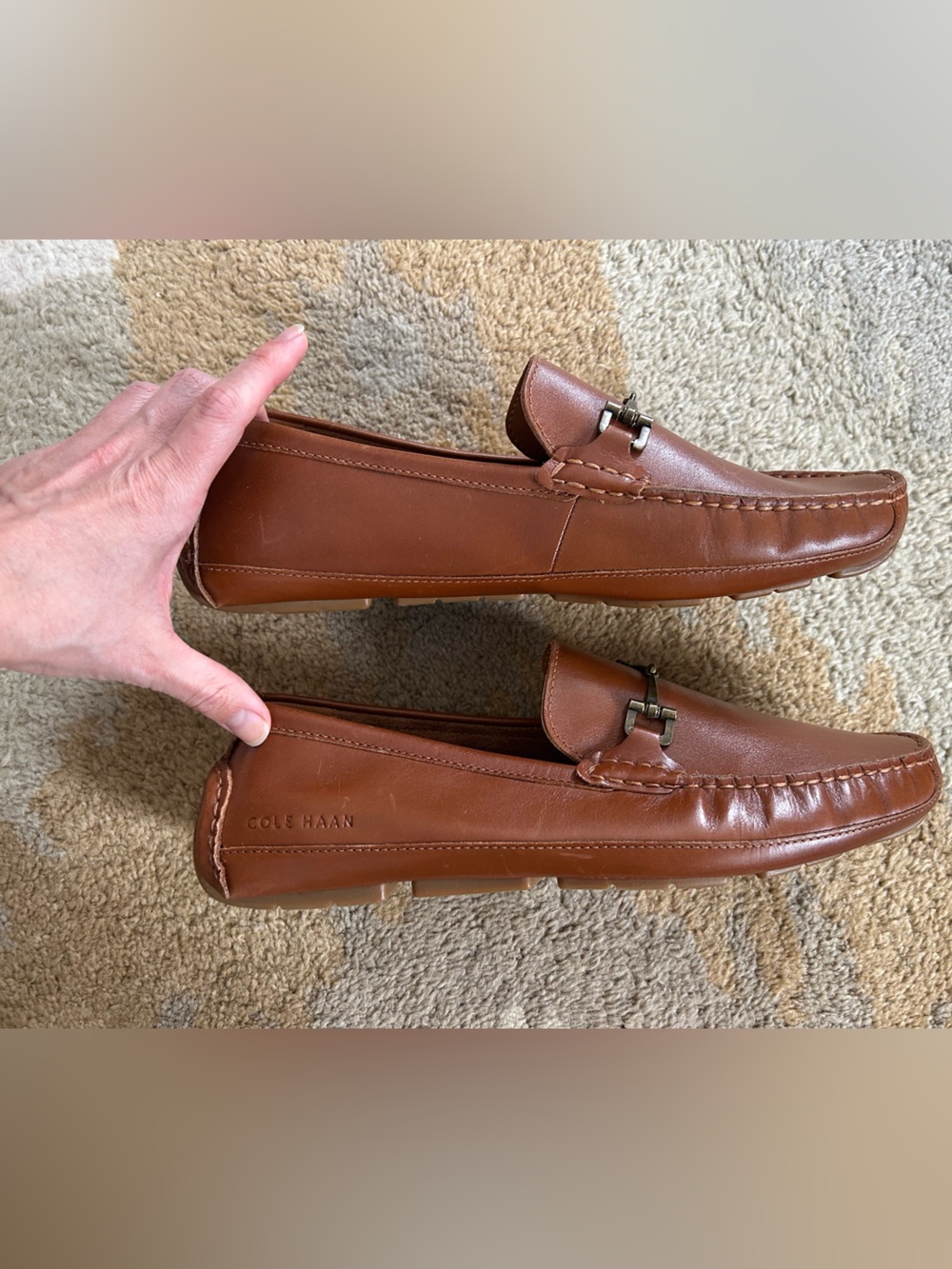 Cole Haan Men's Wyatt Leather Bit Buckle Driver Loafers Cognac Sz 9 - Picture 2 of 10